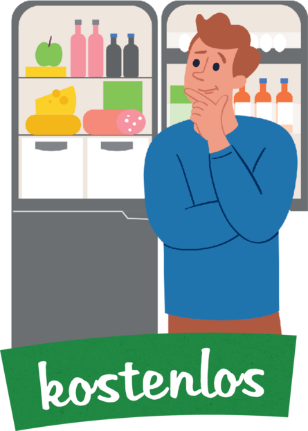 Ein Mann steht nachdenklich vor einem geöffneten Kühlschrank und überlegt, was sie essen soll